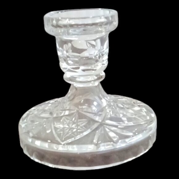 Vintage Clear Glass Candlestick Holders 1930s-1950s Star Pattern Fancy Cut x Two - Picture 3 of 7